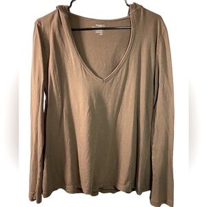 Old Navy T-shirt top soft brown hooded long sleeved shirt top Sz L   W-24
